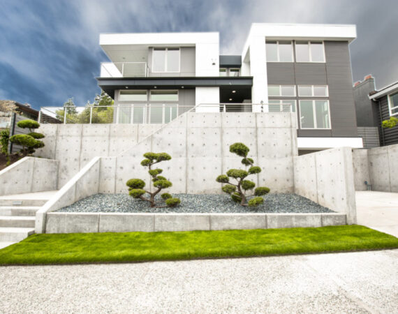 Clean decorative rock mulch works well in modern landscaping.